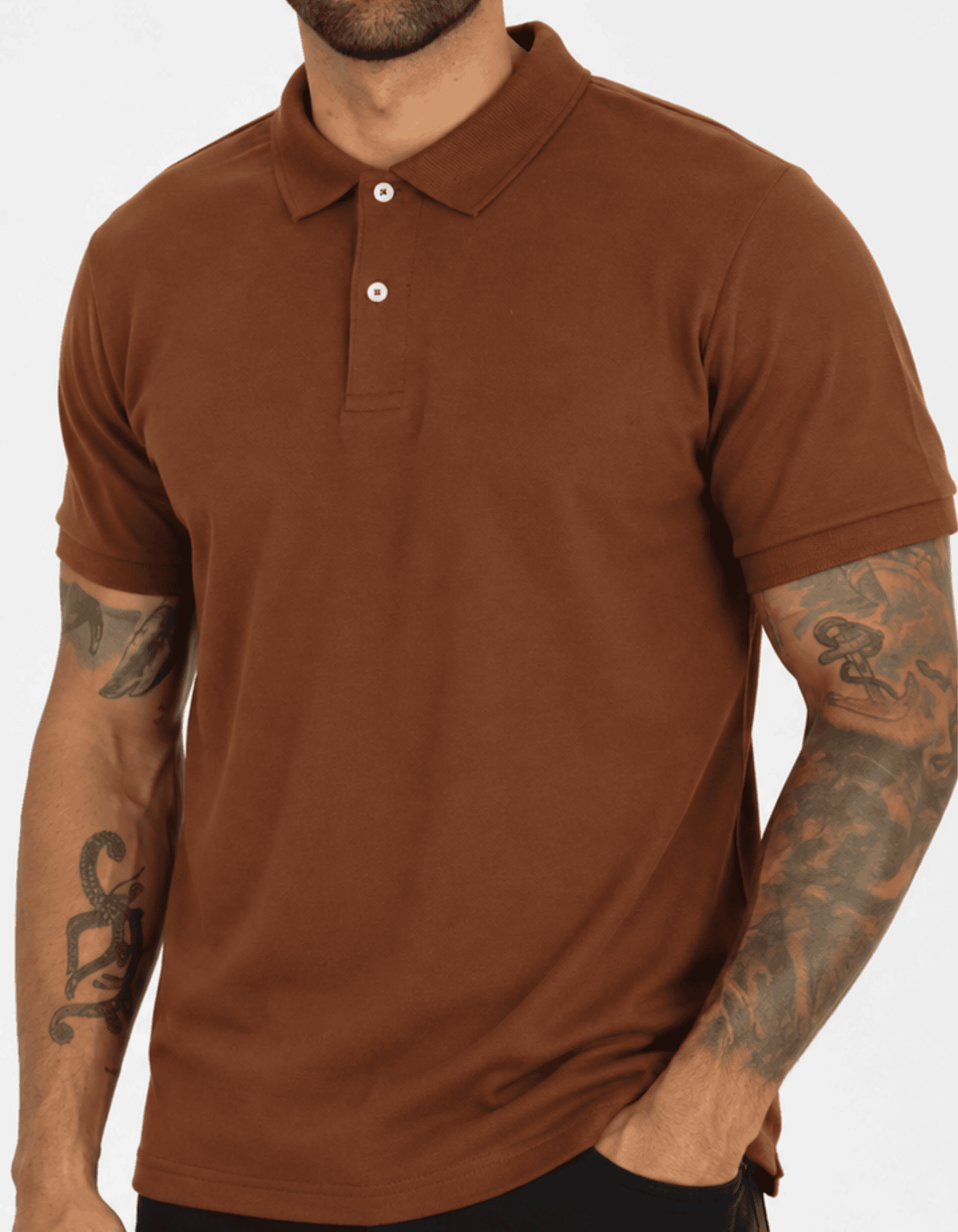 00146.webp Polo Elastano Minimalista Lisa Marrom #CP484 - Imagem 1