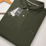 Polo Elastano H U G Relevo Off Verde #CP476